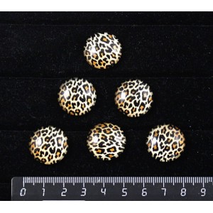 Кабошон пластик круг 20мм, рисунок "леопард", цвет желтый, черный, коричневый