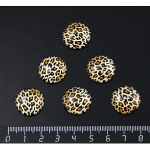 Кабошон пластик круг 18мм, рисунок "леопард", цвет желтый, черный, коричневый