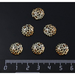 Кабошон пластик круг 12мм, рисунок "леопард", цвет желтый, черный, коричневый