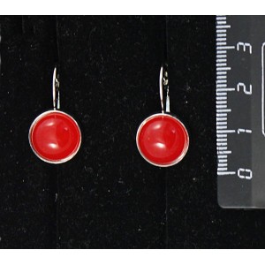 Cерьги из агата красного, (тонировка под коралл), круг 12мм, замок петелька