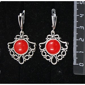 Серьги из агата красного, (тонировка под коралл), круг 12мм, "балерина"