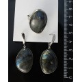 кольцо и серьги из лабрадорита, листик 18х26, р-р 18-20