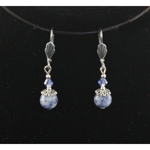 Серьги из лазурита бело-синего, шарик 8мм, шапочка +бусинка