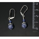 Серьги из лазурита бело-синего, шарик 8мм, шапочка +бусинка