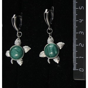 Серьги из малахита, круг 12мм, "ягодка", швензы посеребрение