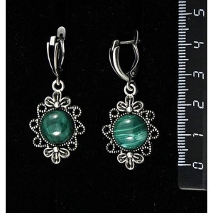 Cерьги из малахита, "2 цветка", круг 12мм