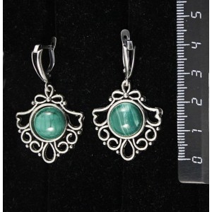 Серьги из малахита, круг 12мм, оправа "балерина"