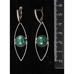 Серьги из малахита, круг 12мм, "глаз", швензы посеребрение