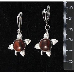 Серьги из бычьего глаза, круг 12мм, "ягодка", швензы посеребрение