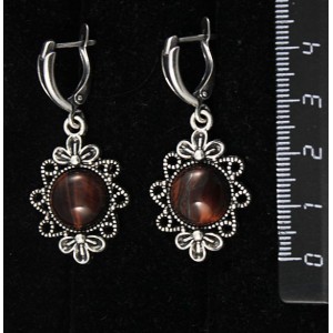 Cерьги из бычьего глаза, "2 цветка", круг 12мм