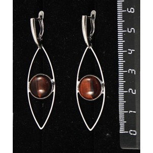 Серьги из бычьего глаза, круг 12мм, "глаз", швензы посеребрение