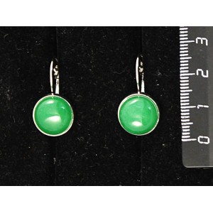 Cерьги из кварца тонированного, цвет хризопраз, круг 12мм, замок петелька