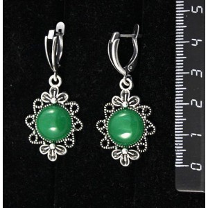 Cерьги из кварца тонированного, цвет хризопраз, "2 цветка", круг 12мм