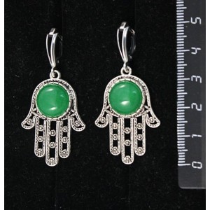 Серьги из кварца тонированного, цвет хризопраз, круг 12мм, "хамса", швензы посеребрение