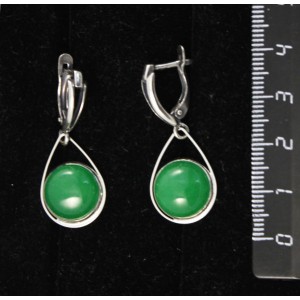 Серьги из кварца тонированного, цвет хризопраз, , круг 12мм, "капелька", швензы посеребрение