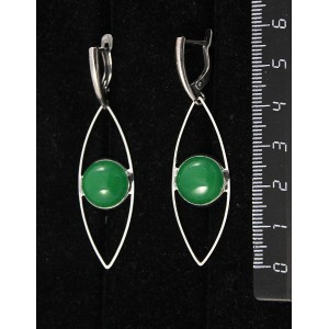 Серьги из кварца тонированного, цвет хризопраз, круг 12мм, "глаз", швензы посеребрение