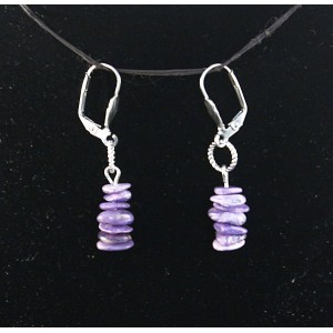 Серьги из чароита, галтовка, на колечках