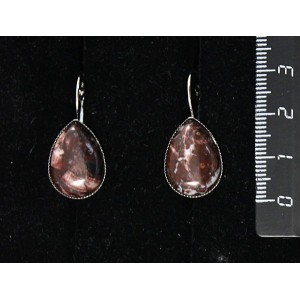 Серьги из яшмы брекчиевой (красно-коричневой),  капля 13*18*5мм, замок петелька