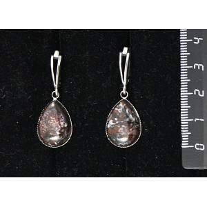 Серьги из яшмы брекчиевой (красно-коричневой),  капля 13*18*5мм, швензы посеребрение