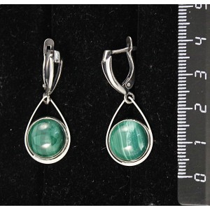 Серьги из малахита, круг 12мм, "капелька", швензы посеребрение