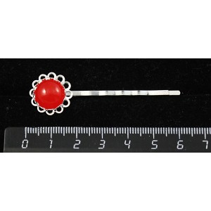 Заколка-невидимка из агата красного, (тонировка под коралл), круг 12мм