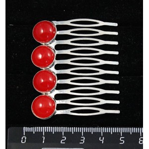 Заколка-шпилька из агата красного, (тонировка под коралл), 4 камня круг 12мм