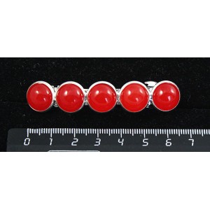 Заколка из агата красного, (тонировка под коралл), 6см, круг 12мм, 5 камней