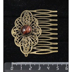 Заколка-шпилька из бычьего глаза, круг 12мм,  цвет бронза с узором