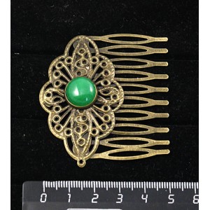 Заколка-невидимка с кварцем тонированным, цвет хризопраз, круг 12мм