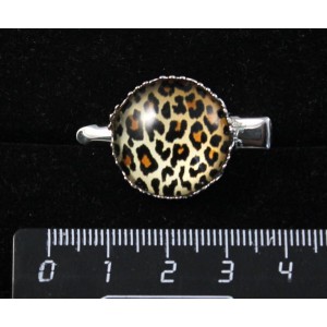 Заколка-крокодил с кабошоном из пластика,  рисунок "леопард", круг 20мм