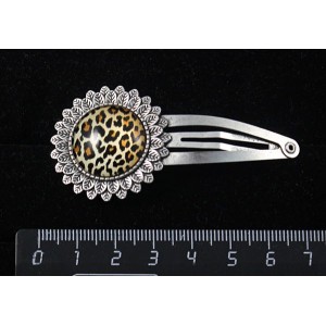 Заколка - зажим для волос с кабошоном из пластика, рисунок "леопард", "подсолнух", круг 20мм
