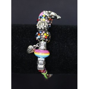 Браслет на шнуре (пластик) , разноцветный, с бусинами, стразами и подвесками