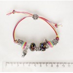 Браслет на шнуре (пластик) , разноцветный, с бусинами, стразами и подвесками