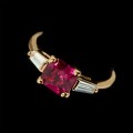 Кольцо с корундом красным (рубин синт.), "квадрат"