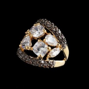 Кольцо с цирконом (черно-белый) "витраж"