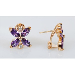 Серьги из аметиста (синт.) "цветочек 2 циркона"