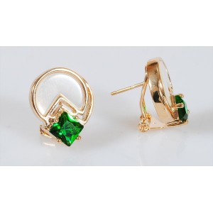 Серьги из перламутра белого и фианита зеленого "меркурий"