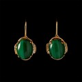 Серьги из малахита "овал цирконы сбоку"