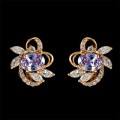 Серьги из циркона сиреневый "4 стразы + цирконы"