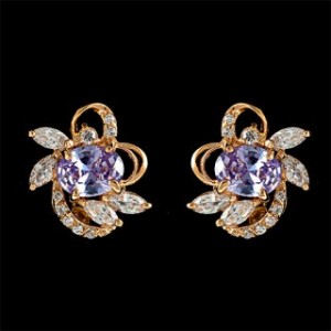 Серьги из циркона сиреневый "4 стразы + цирконы"