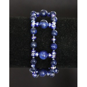Браслет из лазурита (шарик 6 и 8мм) и хрусталя, на струнке, 2 витка
