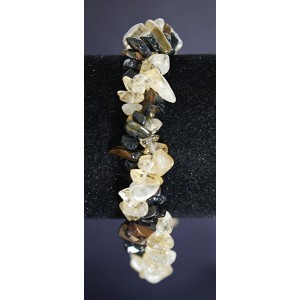 Браслет из цитрина и тигрово-соколиного глаза, галтовка, жгут 2 нити, на застежке