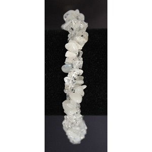 Браслет из лунного камня (беломорит) и горного хрусталя, галтовка, жгут 2 нити