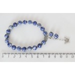Браслет из лазурита, цвет бело-синий, шарик 8мм, с подвеской
