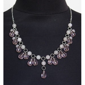 Колье из кварца розового, шарик 8 и 6мм, + хрусталь