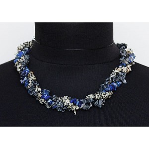 Бусы из лазурита, +яшма далматиновая и обсидиан снежный, галтовка, жгут 3 нити