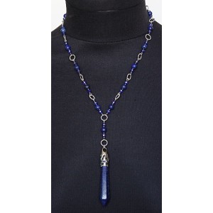 Колье из лазурита "кристалл", шарик 6мм+хрусталь, на колечках