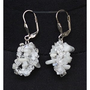 Серьги из лунного камня (беломорит) и горного хрусталя, галтовка, 2 нити