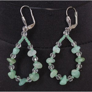 Серьги из хризопраза, галтовка+хрусталь, "воздушная капля"