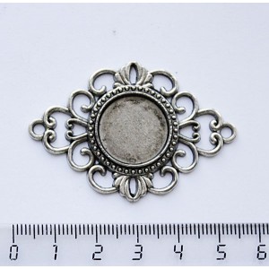 Рамка-коннектор для кабошона, цвет ант. серебро, р-р 53х36х3мм, сеттинг круг 18мм